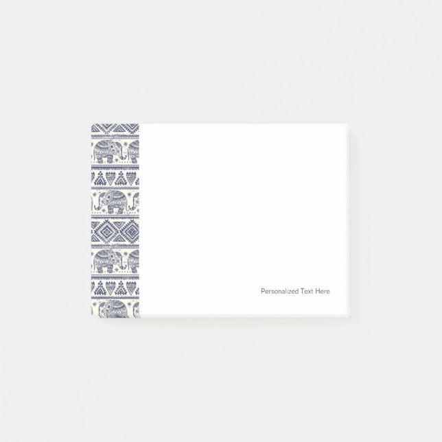 Bloco Post-it Teste padrão étnico azul do elefante (Frente)