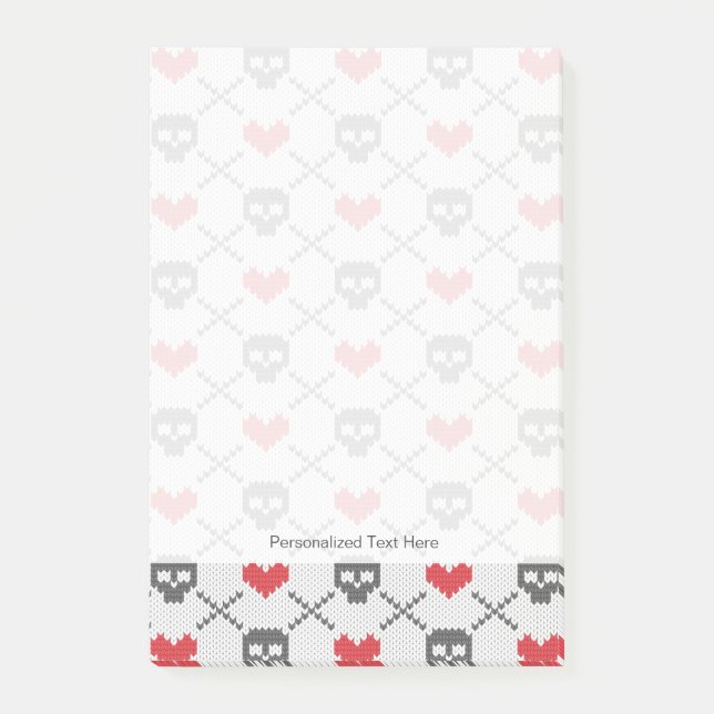 Bloco Post-it Teste padrão feito malha com crânios (Frente)