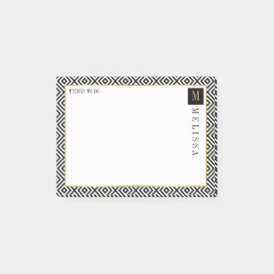 Bloco Post-it Teste padrão moderno geométrico preto e branco