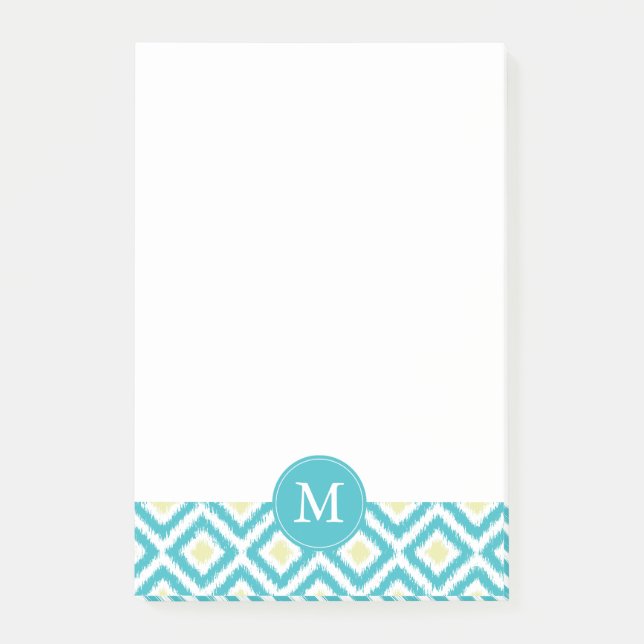 Bloco Post-it Teste padrão Monogrammed de Ikat dos diamantes do (Frente)