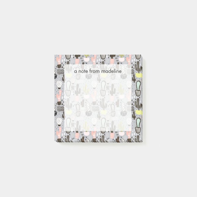 Bloco Post-it Teste padrão Textured tirado mão do cacto (Frente)