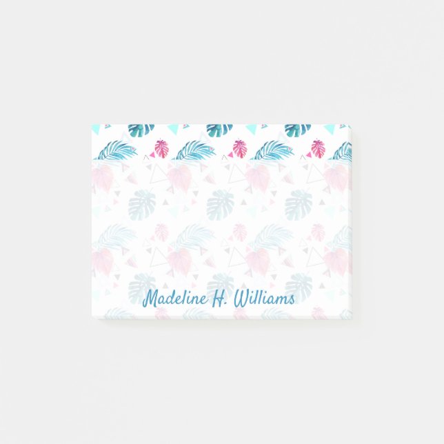 Bloco Post-it Teste padrão tropical do triângulo da folha (Frente)