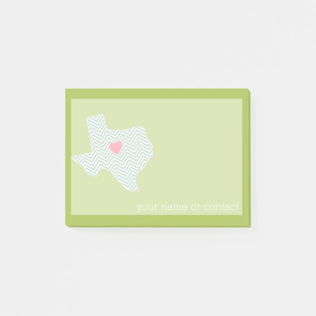 Bloco Post-it Texas Home State Love com Custom Heart Opcional (Frente)