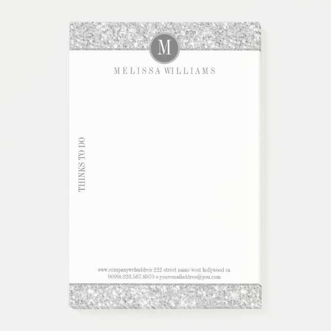 Bloco Post-it Textura brilhante de Cinzas prateadas e branco (Frente)