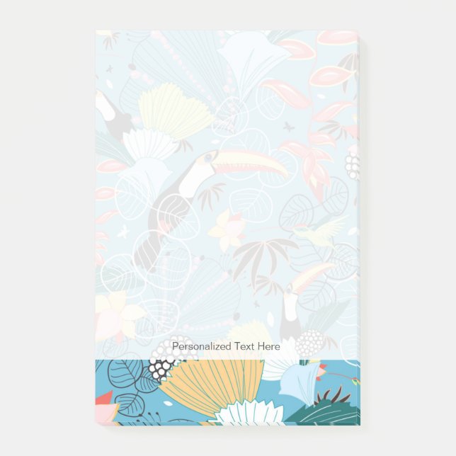 Bloco Post-it Textura tropical com Toucans e colibris (Frente)