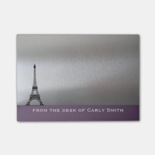 Bloco Post-it Torre Eiffel roxa de prata de Paris personalizada