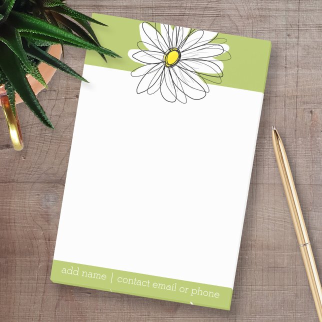 Bloco Post-it Trendy Daisy Floral Illustração - limão e amarelo (Custom Post-it Note Pads - Add your name and other text)