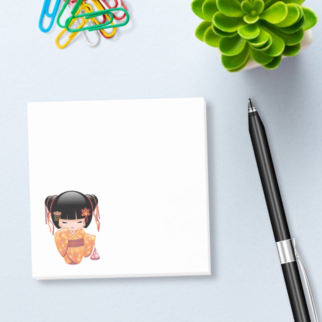 Bloco Post-it Ume Kokeshi Doll - Rapariga Peach Geisha Japonesa (Criador carregado)