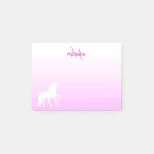 Bloco Post-it Unicórnio em cor-de-rosa e branco com monograma e