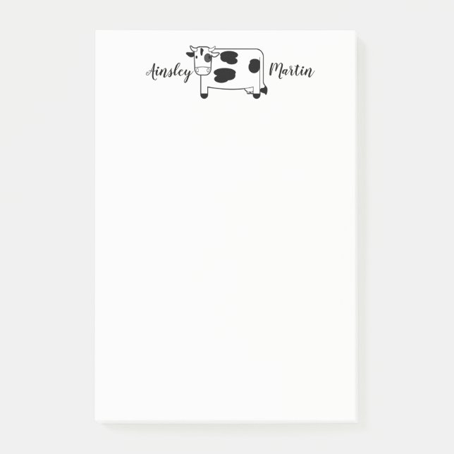 Bloco Post-it Vaca de leiteria bonito dos desenhos animados (Frente)