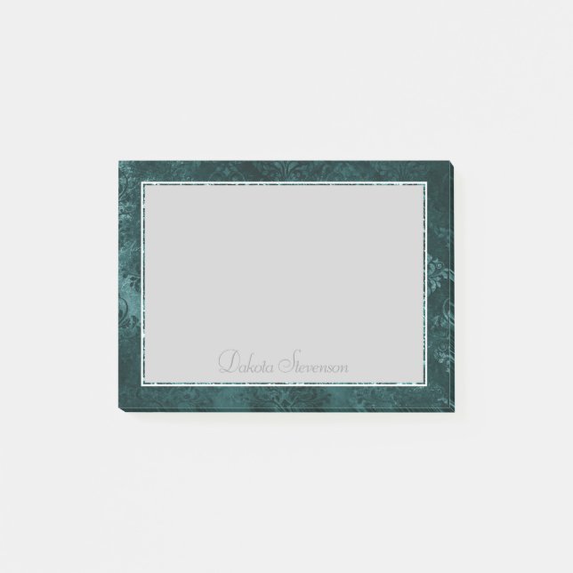 Bloco Post-it Velvety Teal Damask | Verde escuro Barroco (Frente)
