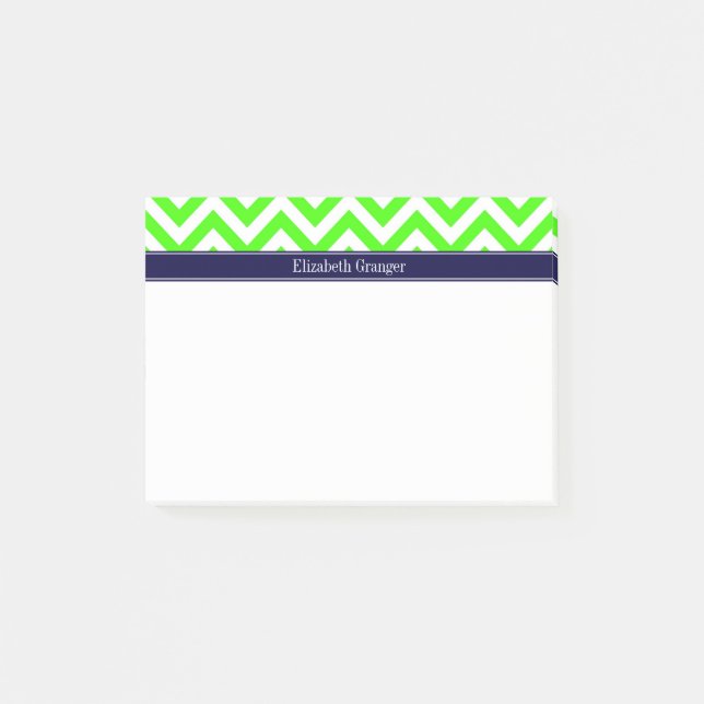 Bloco Post-it Verde limão LG Chevron Marinho Blue Name Monograma (Frente)