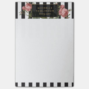 Bloco Post-it Vintage Floral Striped Personalised Posta Notas