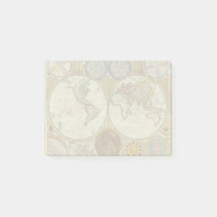 Bloco Post-it Vintagem antiga do Mapa Mundial de Viagem