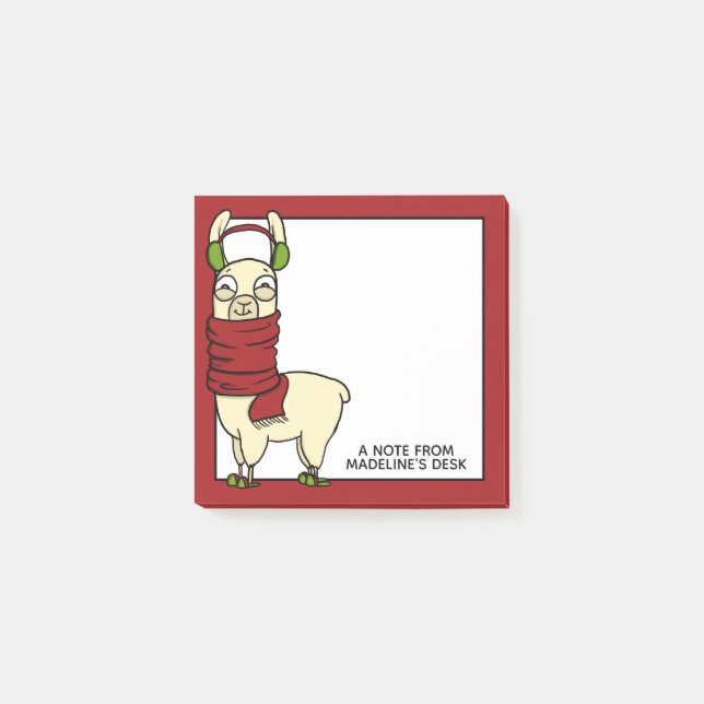Bloco Post-it Winter Llama | Em protetores auriculares (Frente)