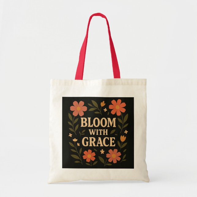 Bloom com Graça - Floral Inspirational Quote Bolsa (Frente)