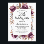 Bloom Purple Watercolor 50º Convite de Aniversário<br><div class="desc">Mais bonito,  Convidações de Aniversário para Aquarela Floral Moderna na na Loja Little Bayleigh!</div>