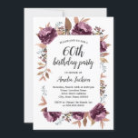 Bloom Purple Watercolor 60º Convite de Aniversário<br><div class="desc">Mais bonito,  Convidações de Aniversário para Aquarela Floral Moderna na na Loja Little Bayleigh!</div>