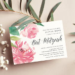 Blooming Peony | Convite Bat Mitzvah<br><div class="desc">Convites florais doces para morcegos mitzvahs apresentam pedras aquosas em cor rosa vibrante, acentuadas com folhas verdes e peludas. Personalize com seus detalhes do Bat Mitzvah alinhados à direita e embelezados com a caligrafia. Convites inverso a rosca sólida.</div>