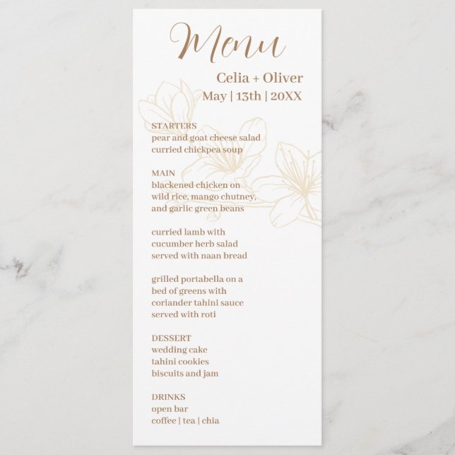 Blooming with Love: Minimal White Wedding Menu wit (Frente)