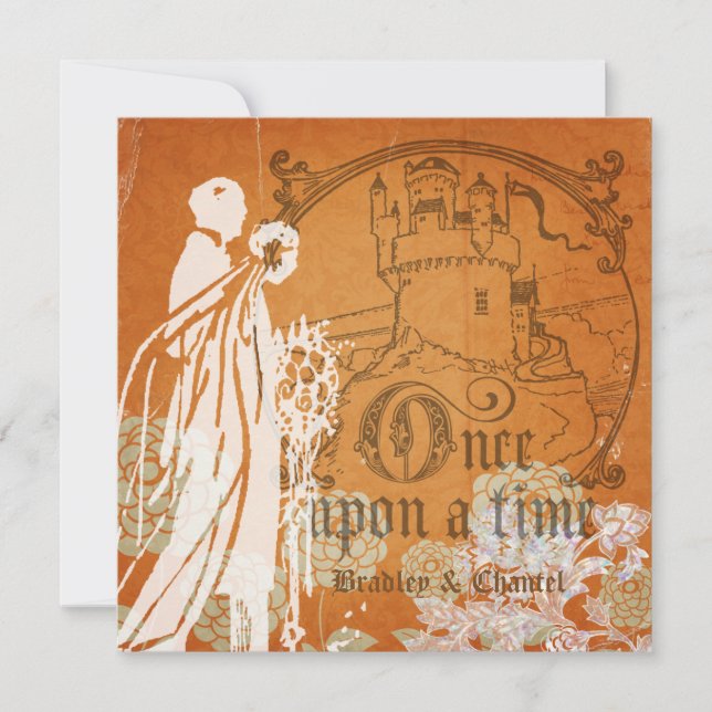 Blooms em laranja uma vez em um Convite de casamen (Frente)