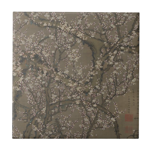 Blossomas de ameixa branca e lua - Itō Jakuchu Art (Frente)