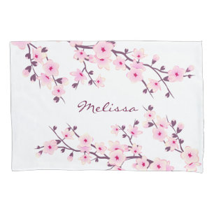 Blossomas de Cereja Floral Monograma Branco Rosa