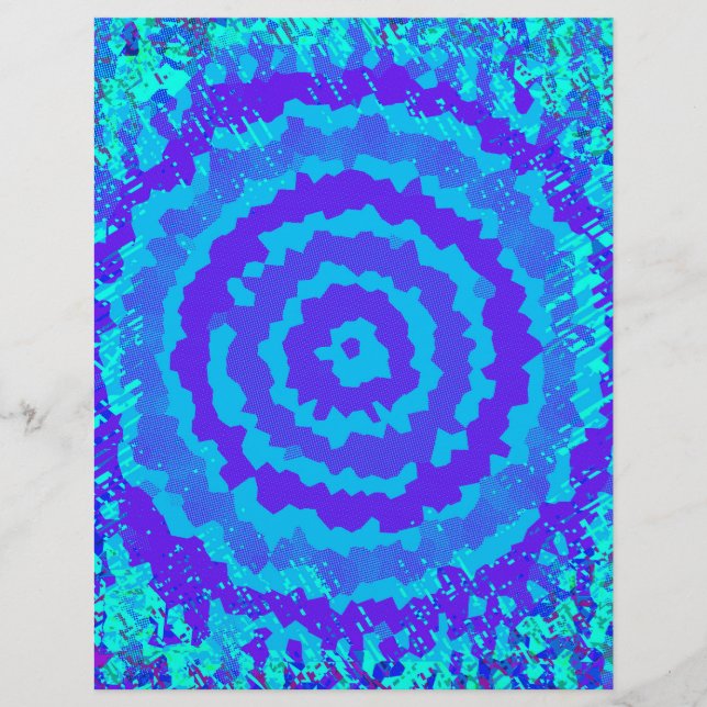 Blue Abstract Flower Scrapbook Paper 2-Sided Page (Frente)