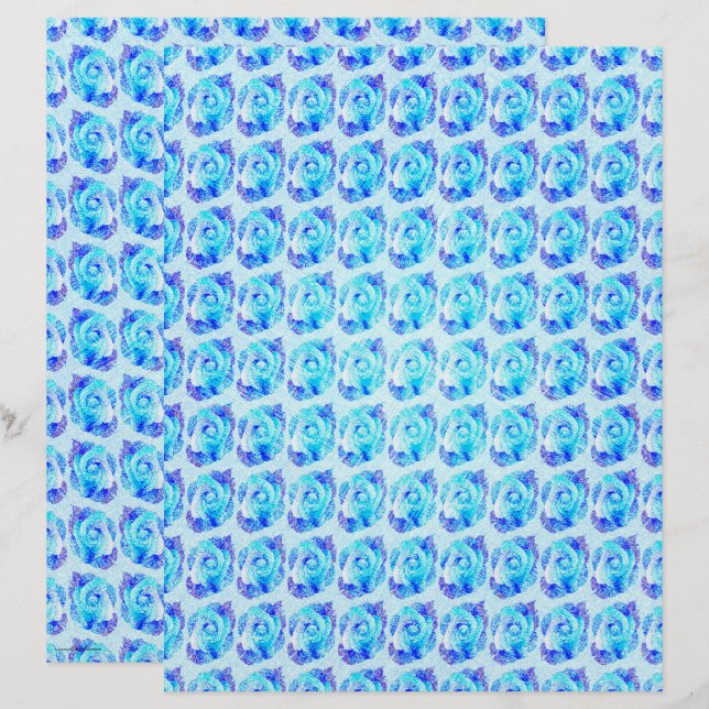 Blue Abstract Roses Scrapbook Paper 2-Sided Page (Frente/Verso)
