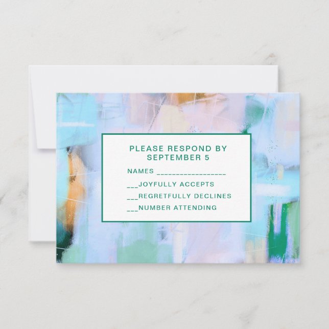 Blue Abstract RSVP Card Boho Colorful (Frente)