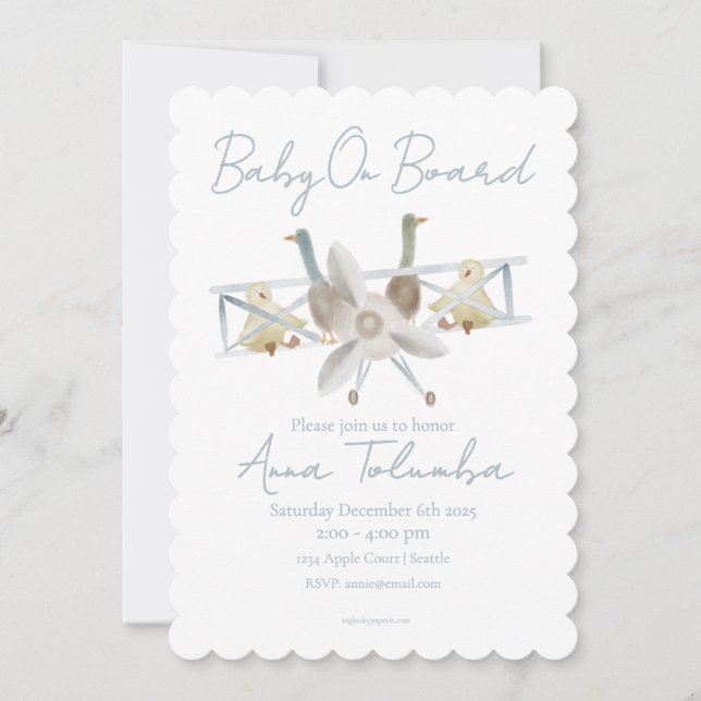 Blue Airplane Baby Shower Invitation (Frente)