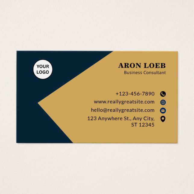 Blue and Gold Modern Corporate Business Card (Frente)