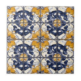 Blue and Gold Pattern Ceramic Tile