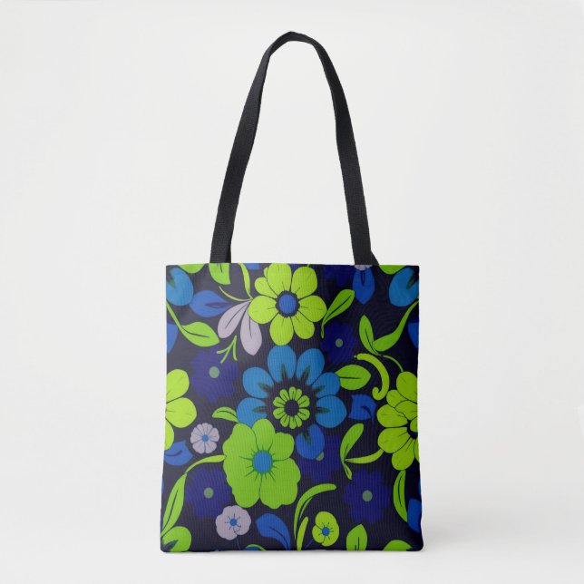Blue and Green Floral Tote Bag (Frente)