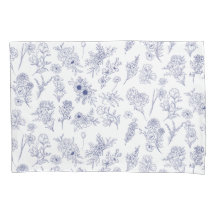 Blue and White Floral Pillowcase