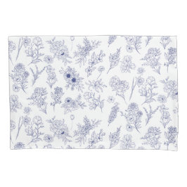Blue and White Floral Pillowcase