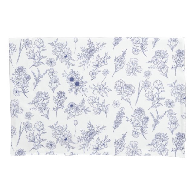 Blue and White Floral Pillowcase (Frente-Esquerda)