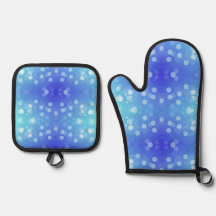 blue and white polka dot pattern on one side