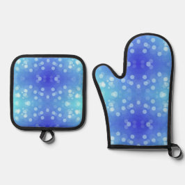 blue and white polka dot pattern on one side