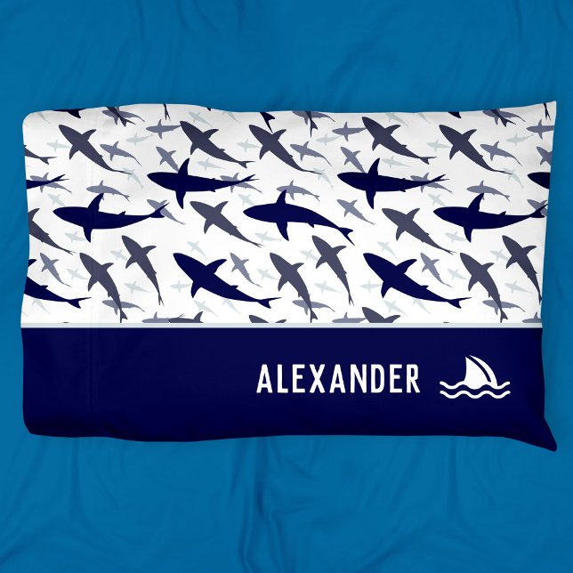 Blue and White Shark Pattern with Name Boy (Criador carregado)