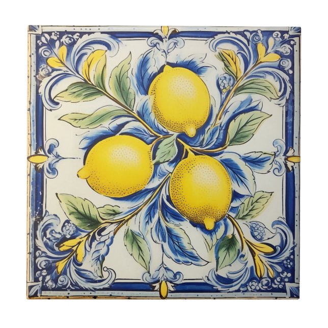 Blue and Yellow Lemon Decorative Tile (Frente)