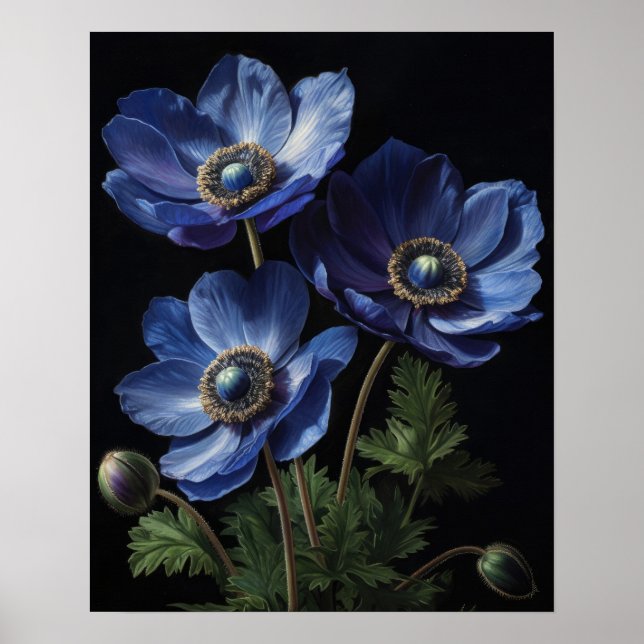 Blue Anemone Flowers Art Impressão Poster (Frente)
