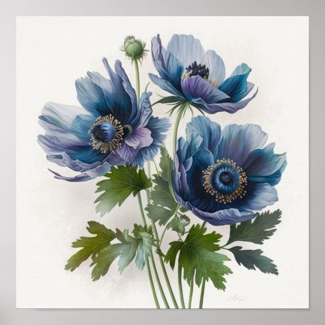 Blue Anemone Flowers Art Impressão Poster (Frente)