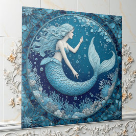 Blue Aquamarine Mermaid Ocean Bubble Mosaic Lustre