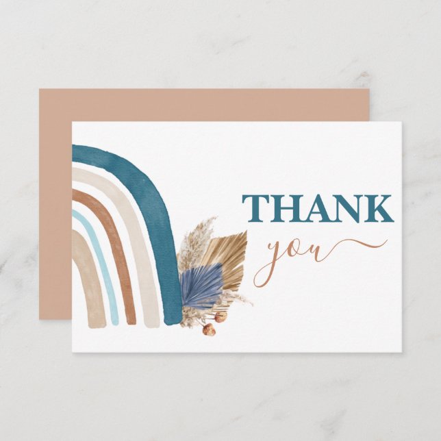 Blue Arco-Íris obrigado Cartão Nota (Frente/Verso)