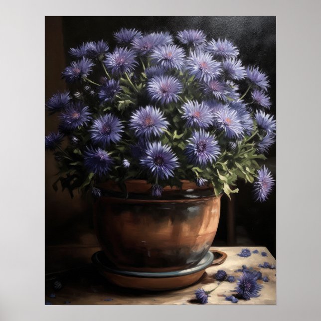 Blue Aster Flowers Art Impressão Poster (Frente)