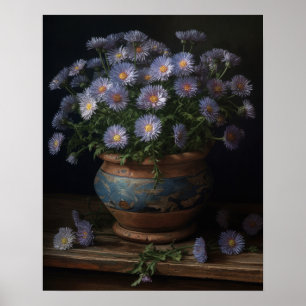 Blue Aster Flowers Art Impressão Poster
