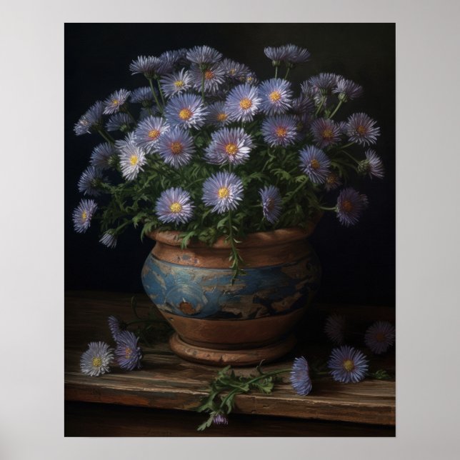 Blue Aster Flowers Art Impressão Poster (Frente)