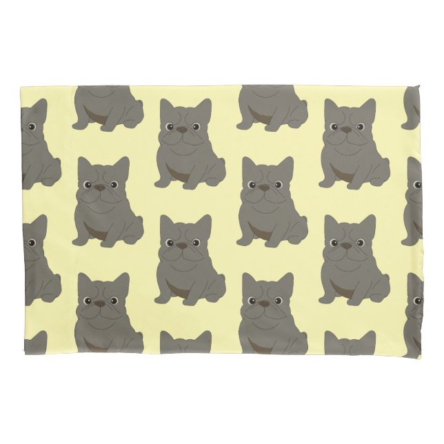 Blue Baby French Bulldog, yellow Pillow Case (Frente)