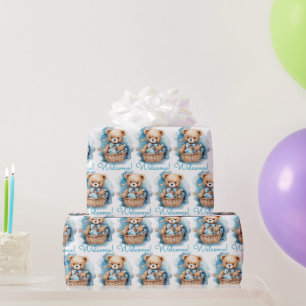 Blue Baby Toddler Teddy Bear Papel de embrulho